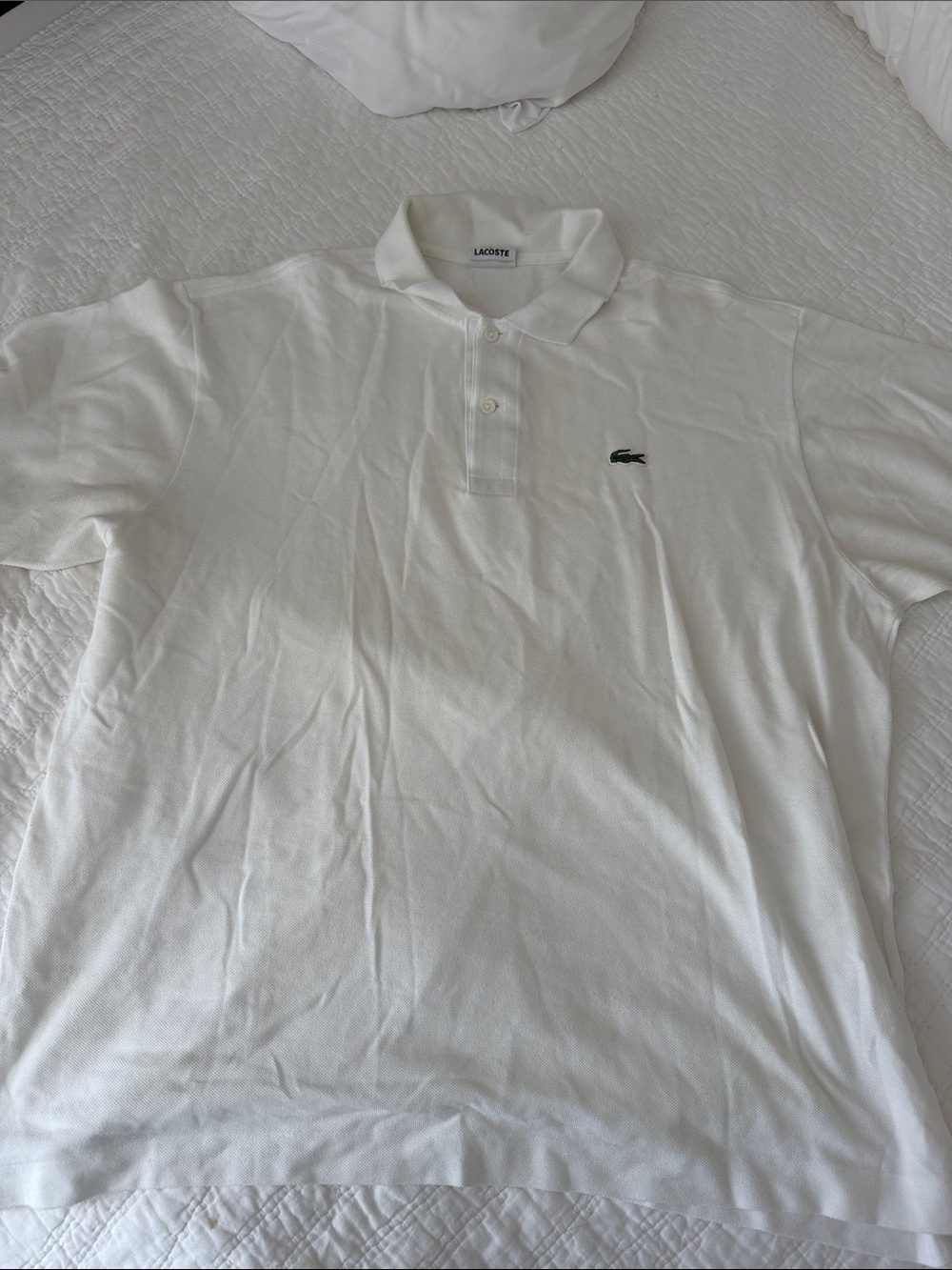 Lacoste Men's White Polo with Green Crocodile Logo